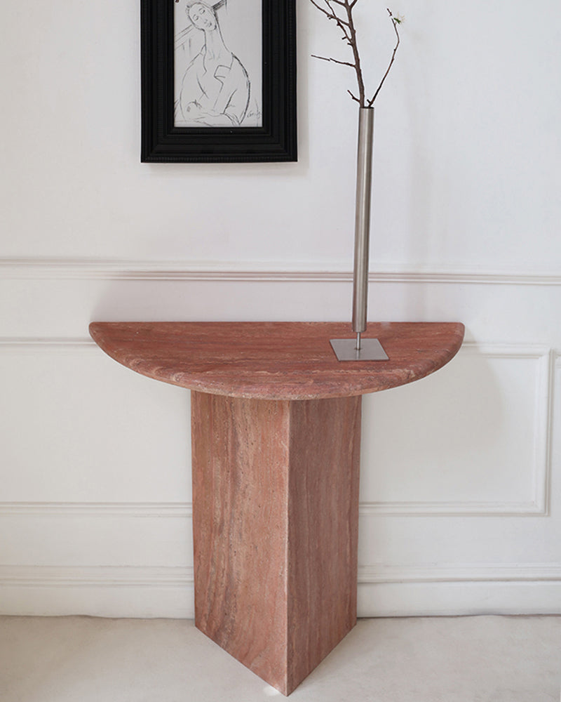 Natural Marble Travertine Triangular Sector Console Table 4