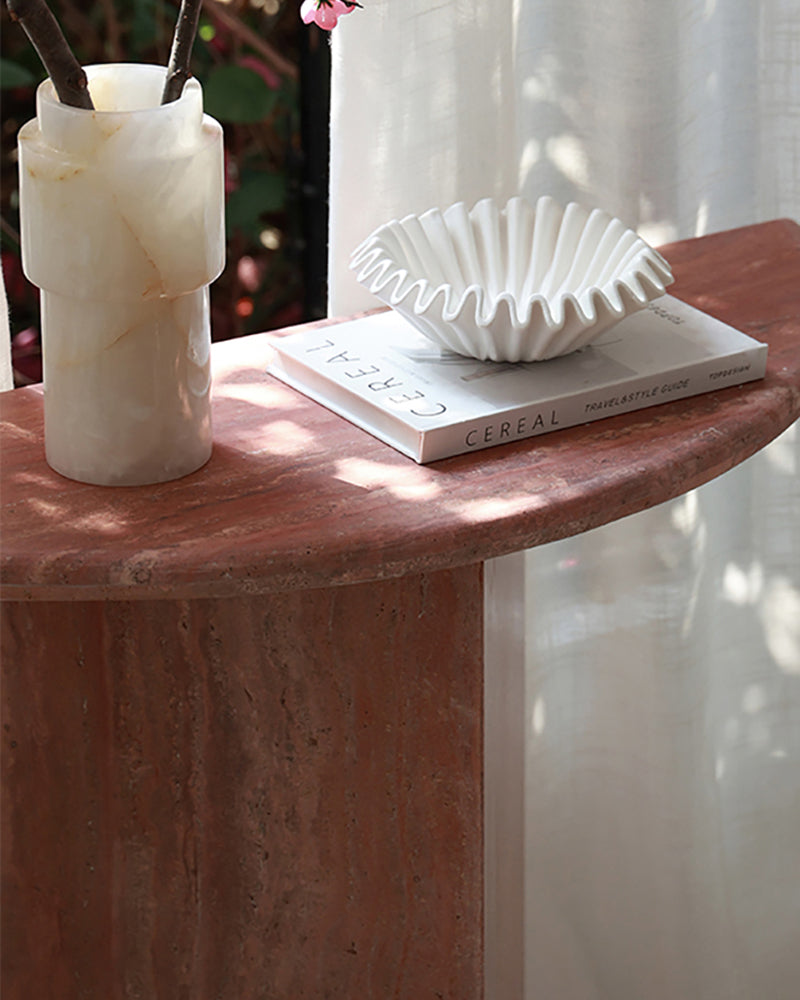 Natural Marble Travertine Triangular Sector Console Table 5