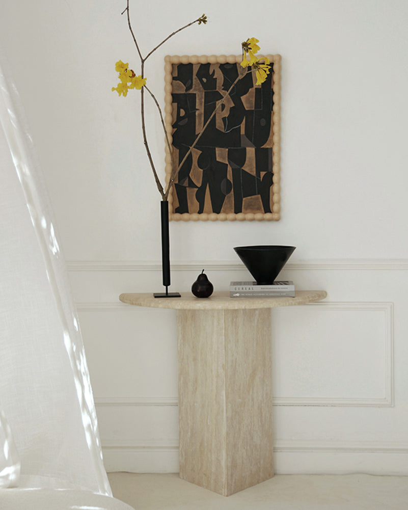 Natural Marble Travertine Triangular Sector Console Table 7