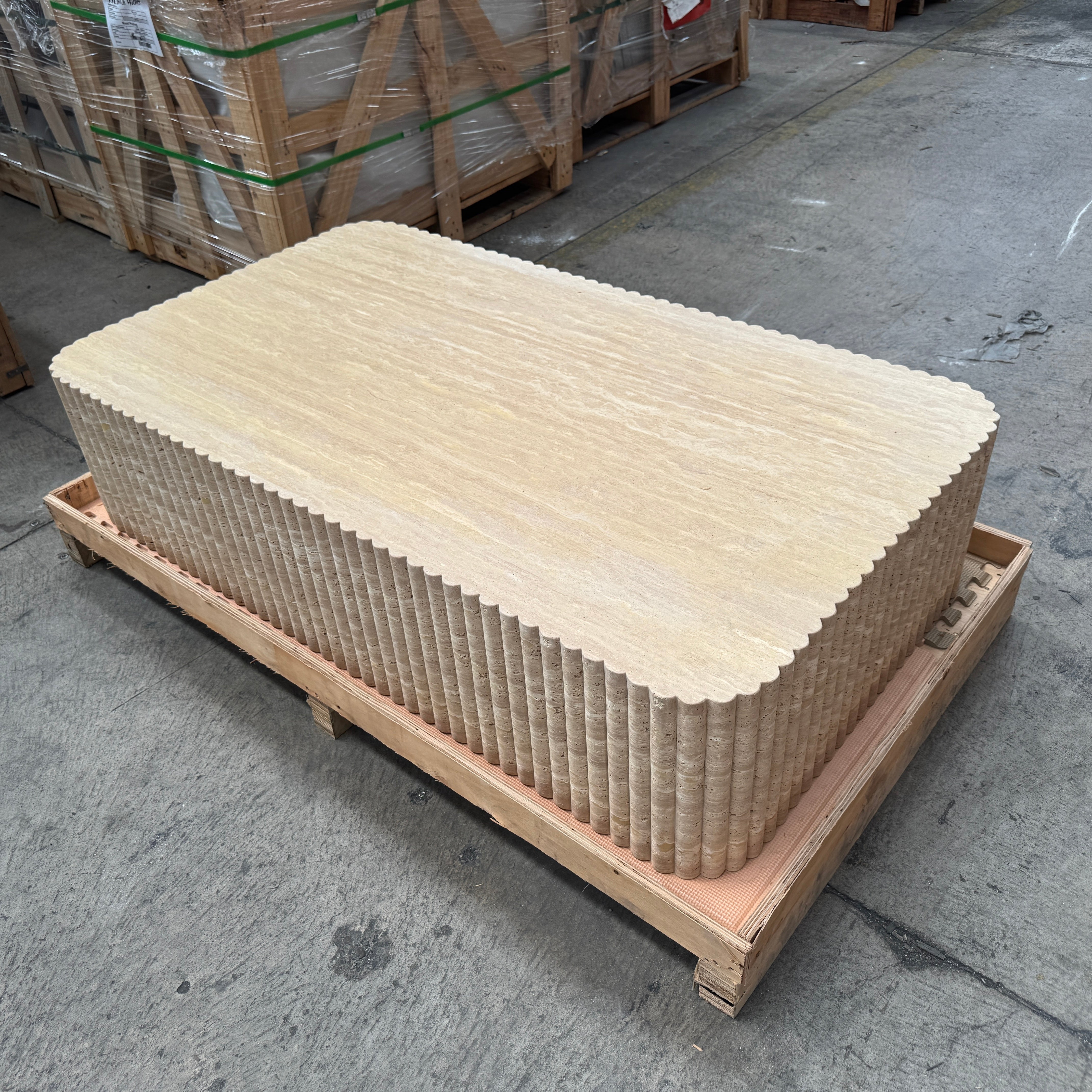 Fluted Block Table Veincut Travertine 2