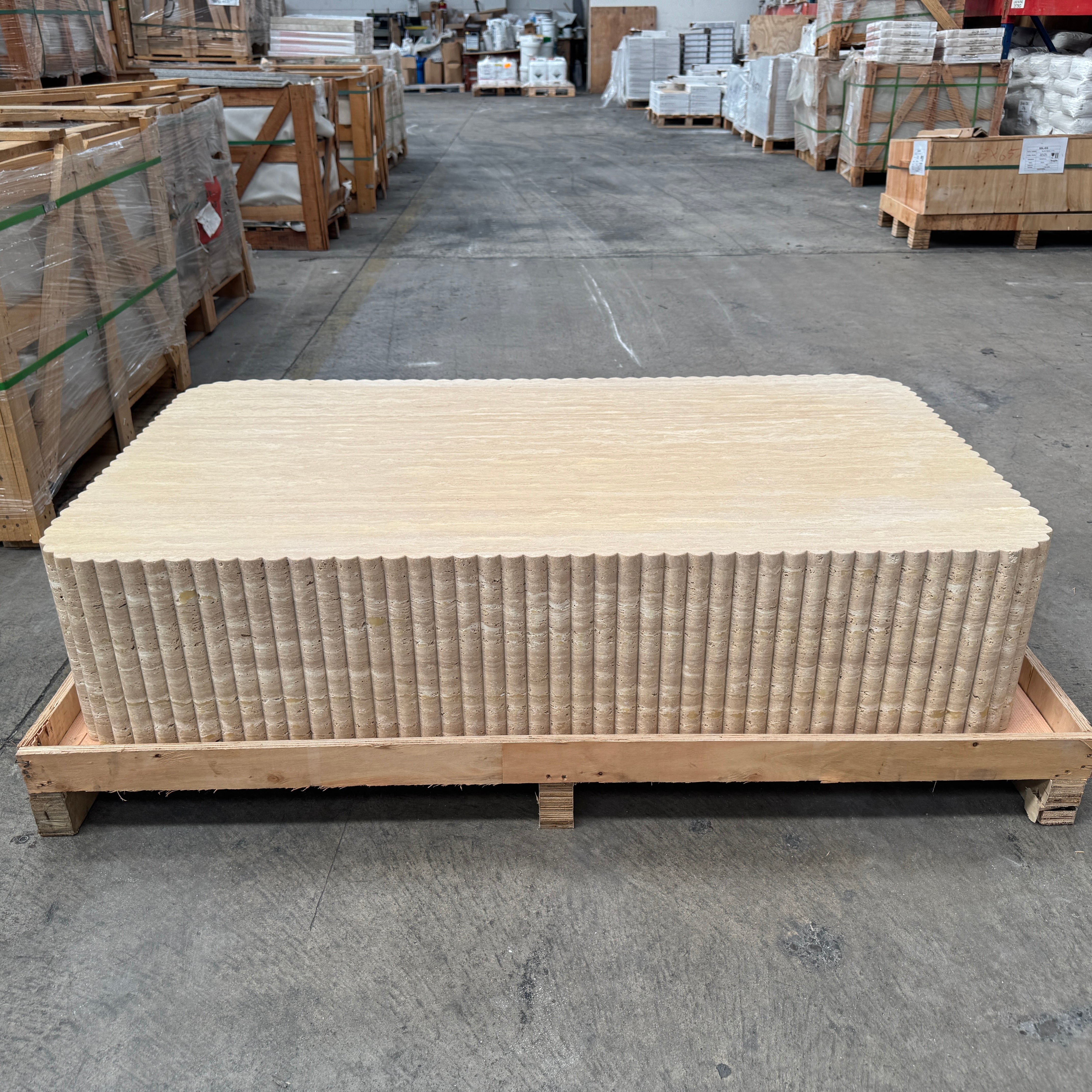 Fluted Block Table Veincut Travertine 3