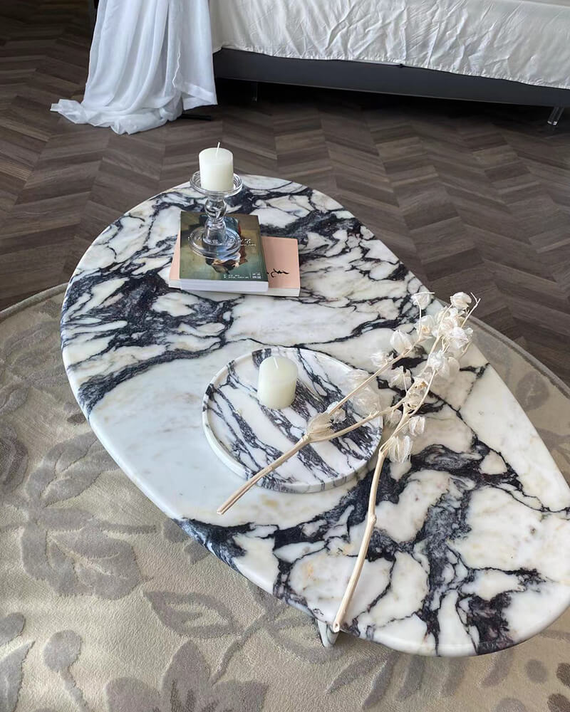 Natrual Marble Calacatta Viola Organic Egg Shape Coffee Table 2