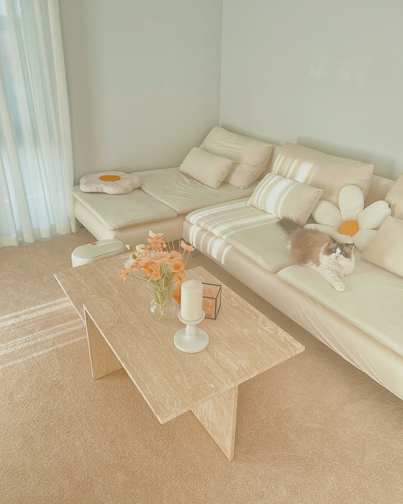 Natural Beige Travertine Asymmetrical Coffee Table 3