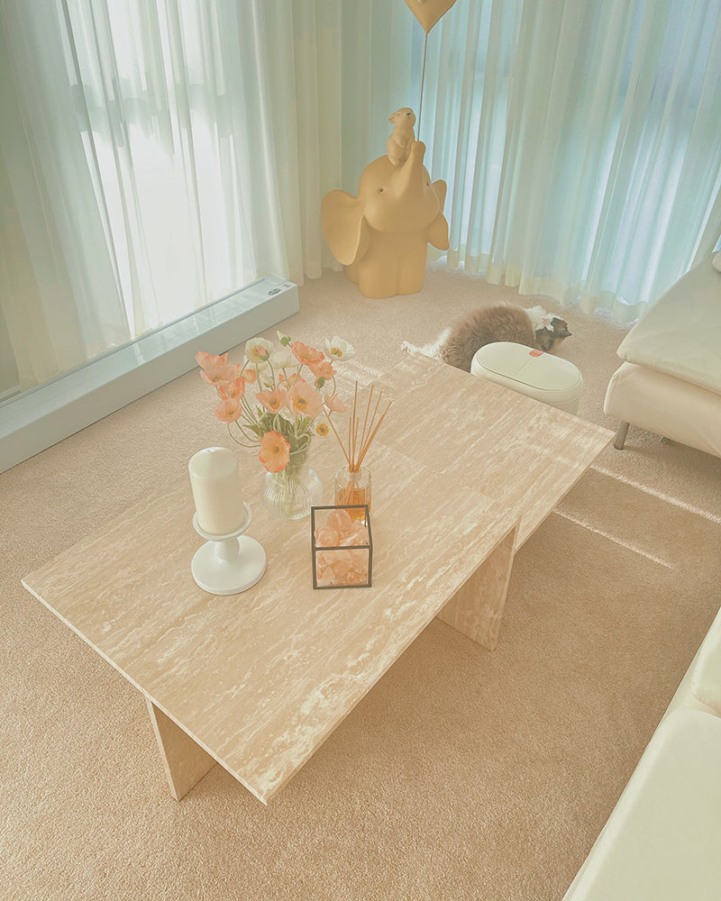 Natural Beige Travertine Asymmetrical Coffee Table 4