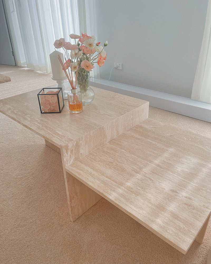 Natural Beige Travertine Asymmetrical Coffee Table 5