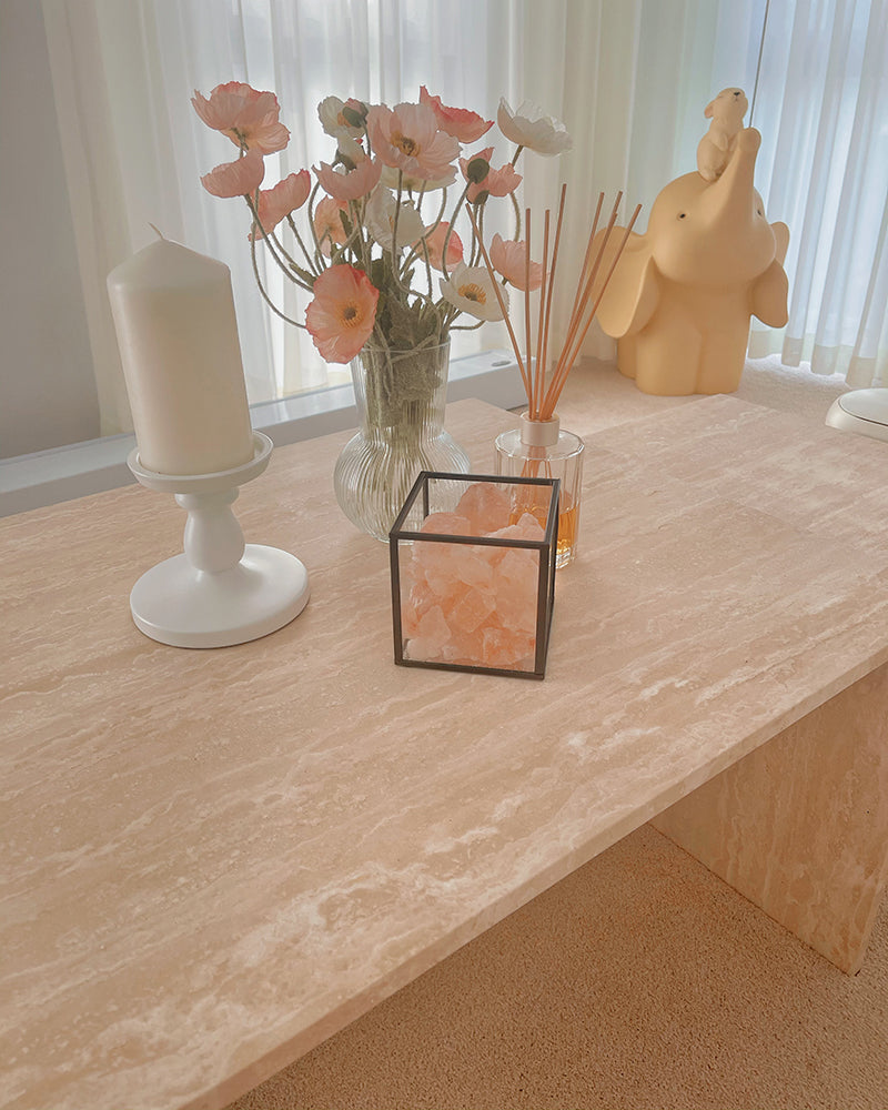 Natural Beige Travertine Asymmetrical Coffee Table 6