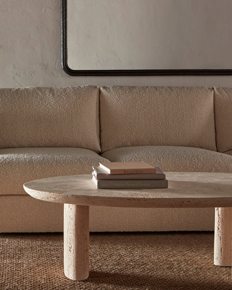 Natural Beige Travertine Coffee Table Block Base 2