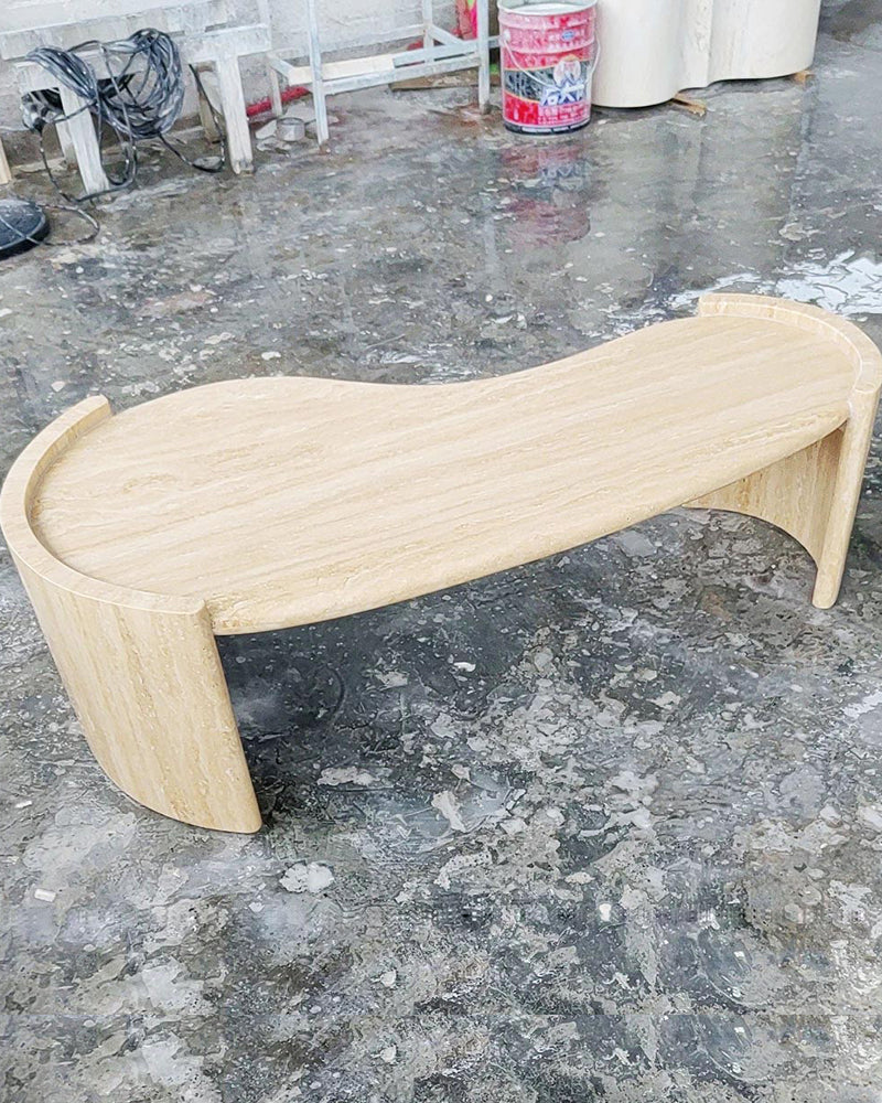 Natural Beige Travertine Cycle Mango Coffee Table 3
