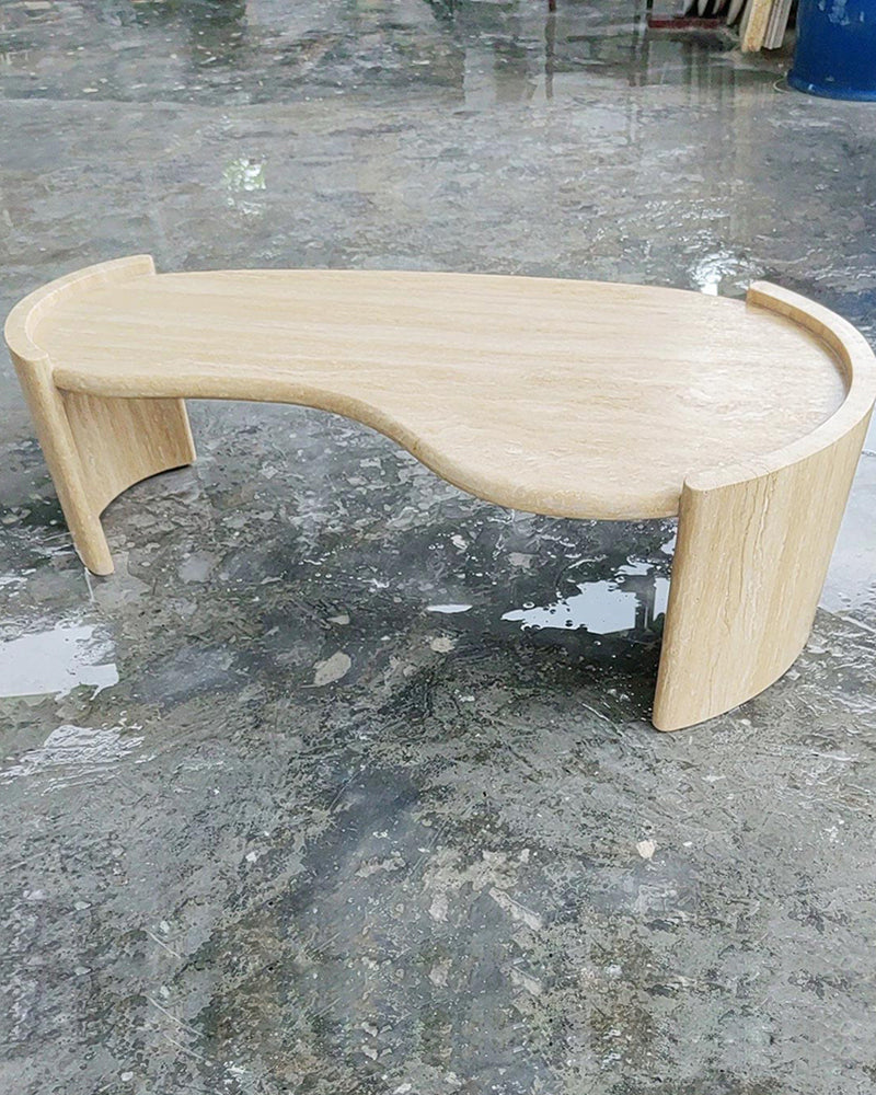 Natural Beige Travertine Cycle Mango Coffee Table 4