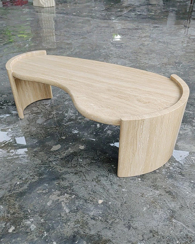 Natural Beige Travertine Cycle Mango Coffee Table 5