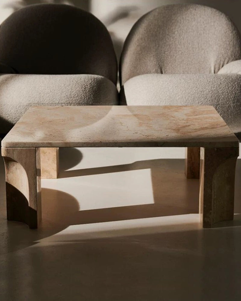Natural Beige Travertine Doric Coffee Table 4