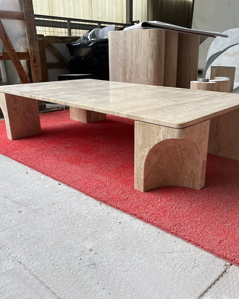 Natural Beige Travertine Doric Coffee Table 6