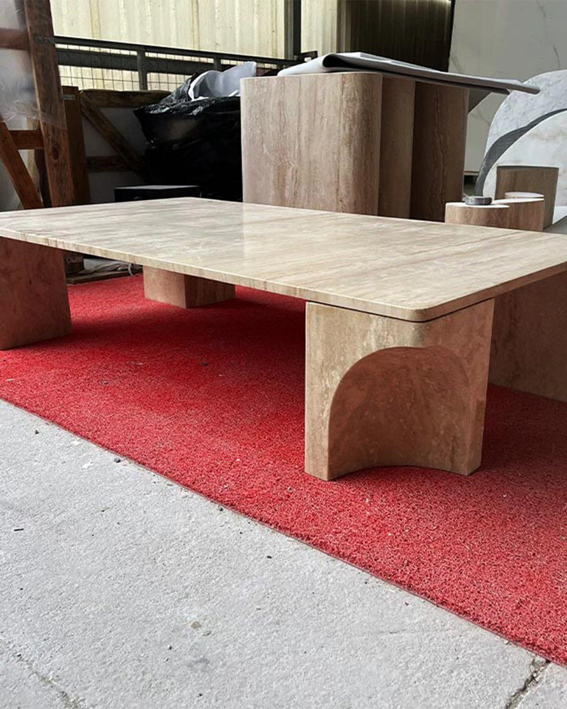 Natural Beige Travertine Doric Coffee Table 7