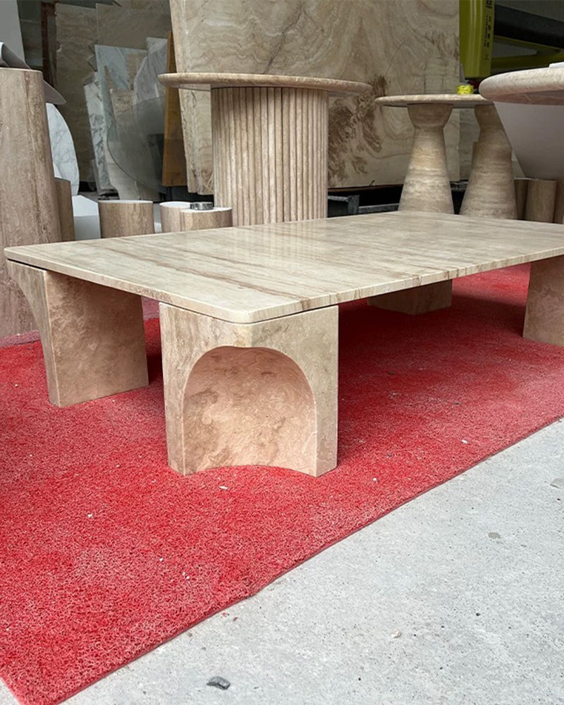 Natural Beige Travertine Doric Coffee Table 8