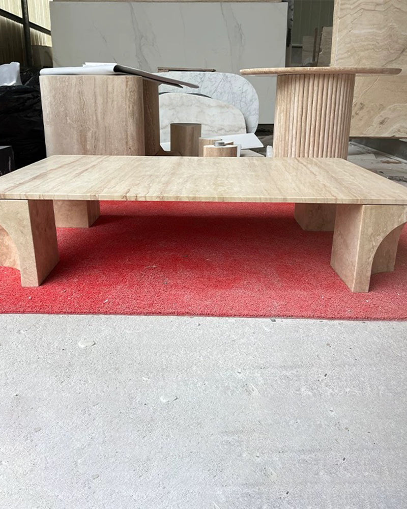 Natural Beige Travertine Doric Coffee Table 9