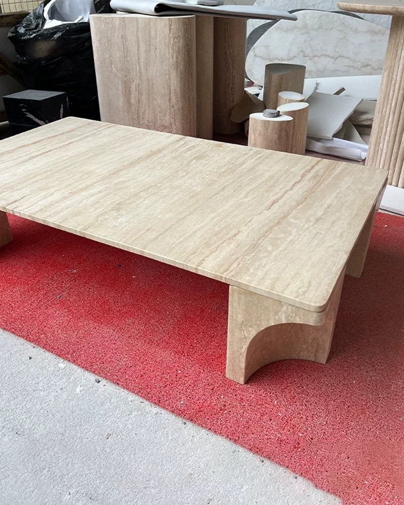Natural Beige Travertine Doric Coffee Table 10