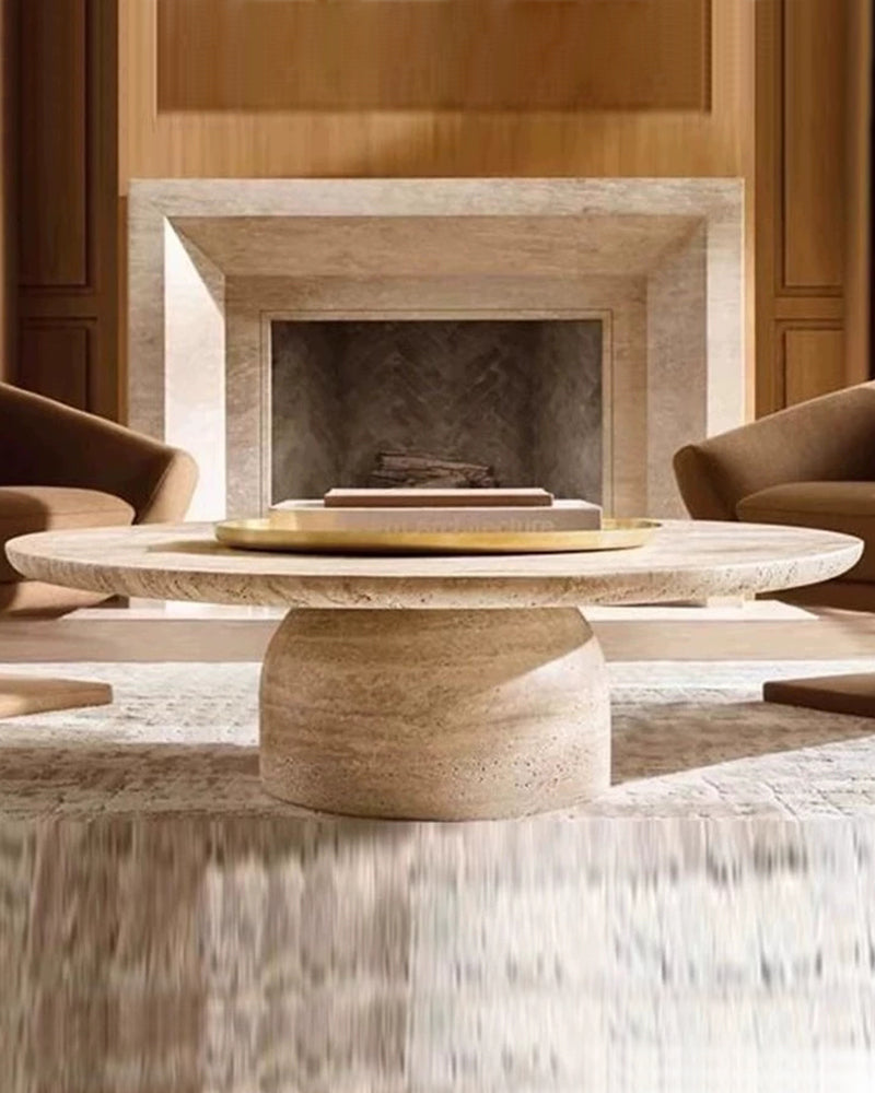 Natural Beige Travertine Semicircle Base Coffee Table 2