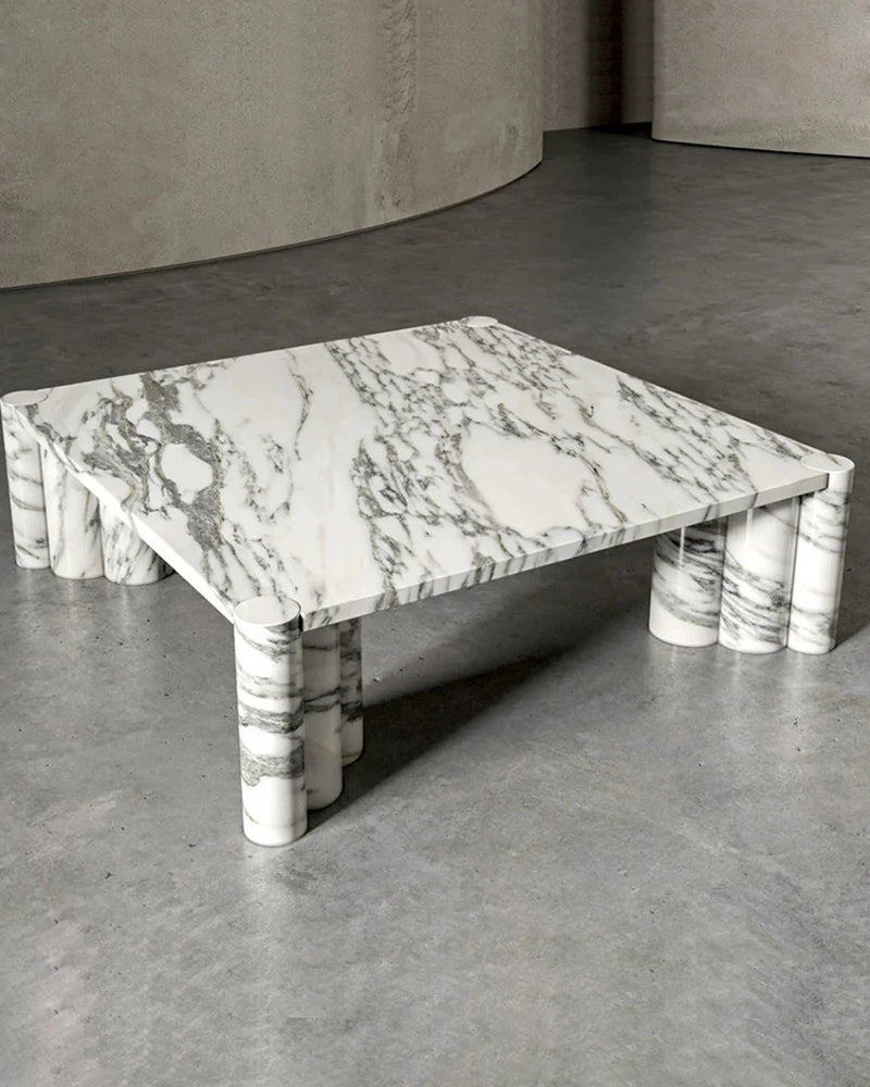 Natural Marble Arabescato Square Coffee Table Block Base 5