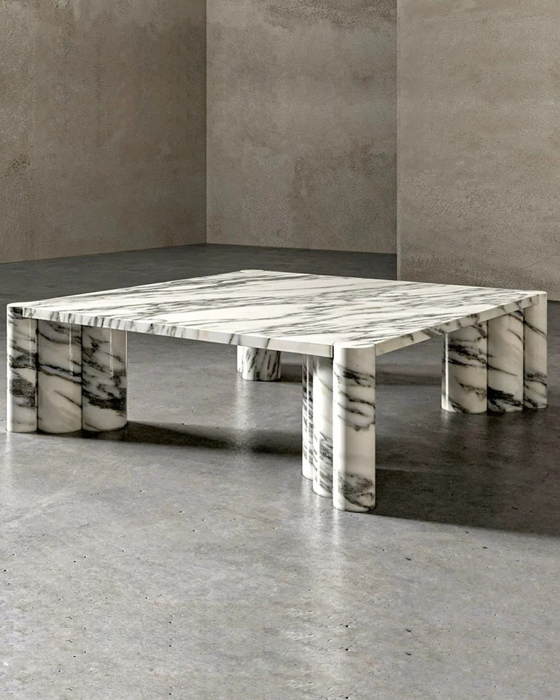 Natural Marble Arabescato Square Coffee Table Block Base 7