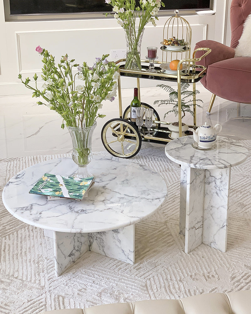 Natural Marble Round Coffee Table Set 2