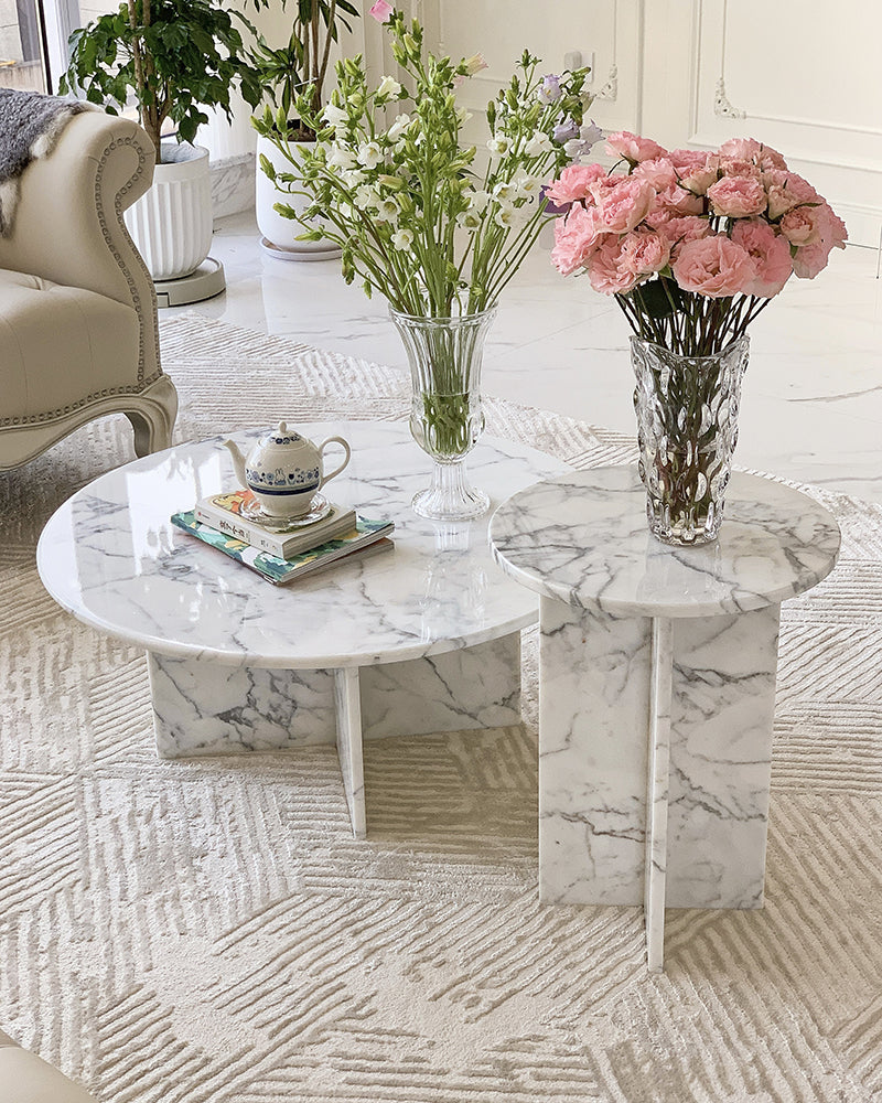 Natural Marble Round Coffee Table Set 3