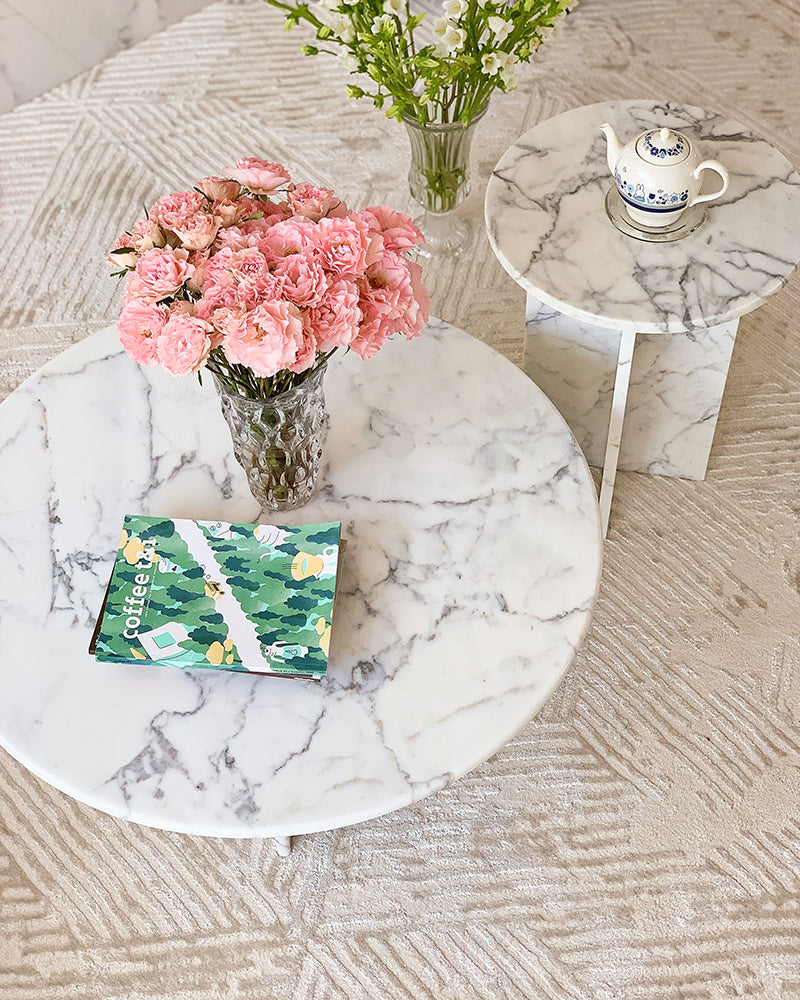 Natural Marble Round Coffee Table Set 4