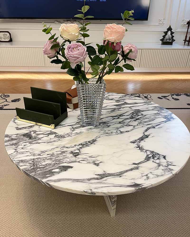 Natural Marble Round Coffee Table Set 6