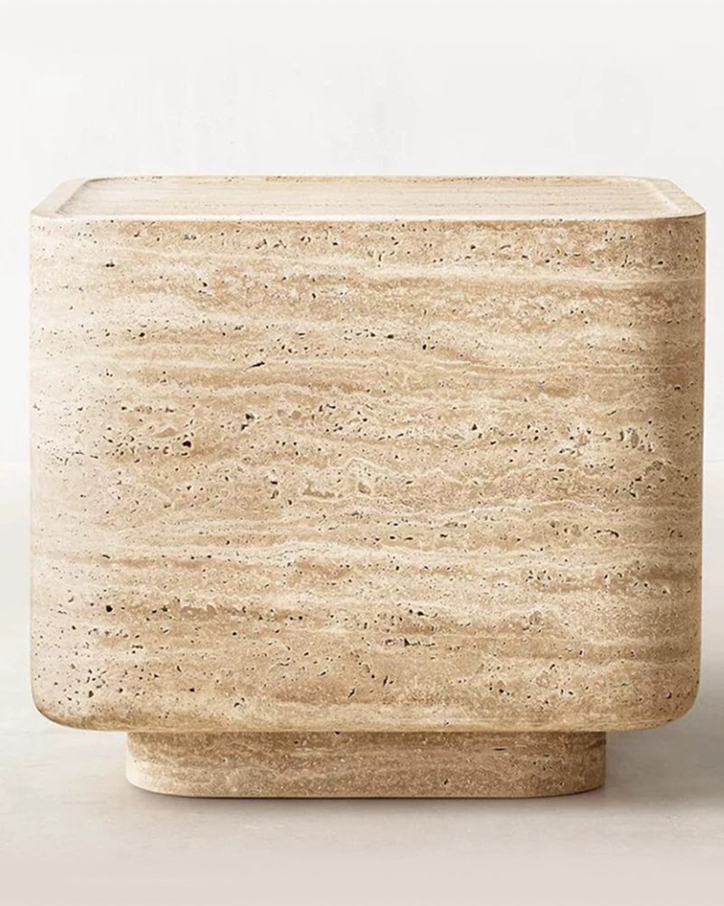 Natural Beige Taravertine Carved Square Side Table 2
