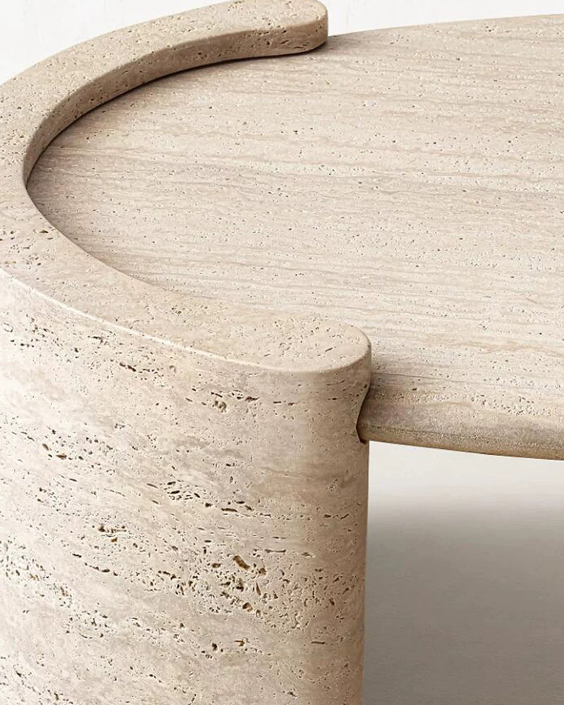 Natural Beige Travertine Cycle Side Table 2