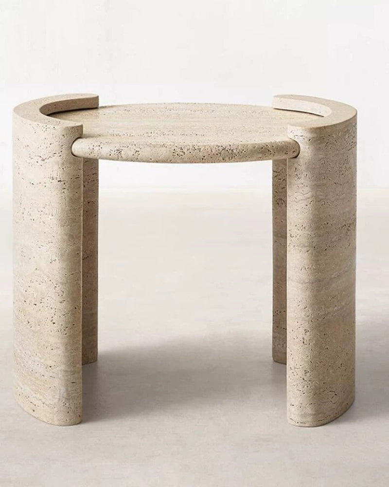 Natural Beige Travertine Cycle Side Table 3