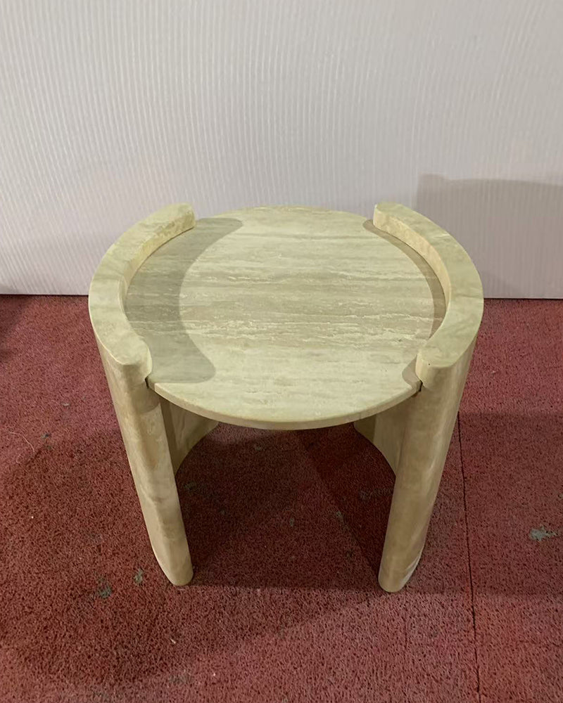 Natural Beige Travertine Cycle Side Table 4