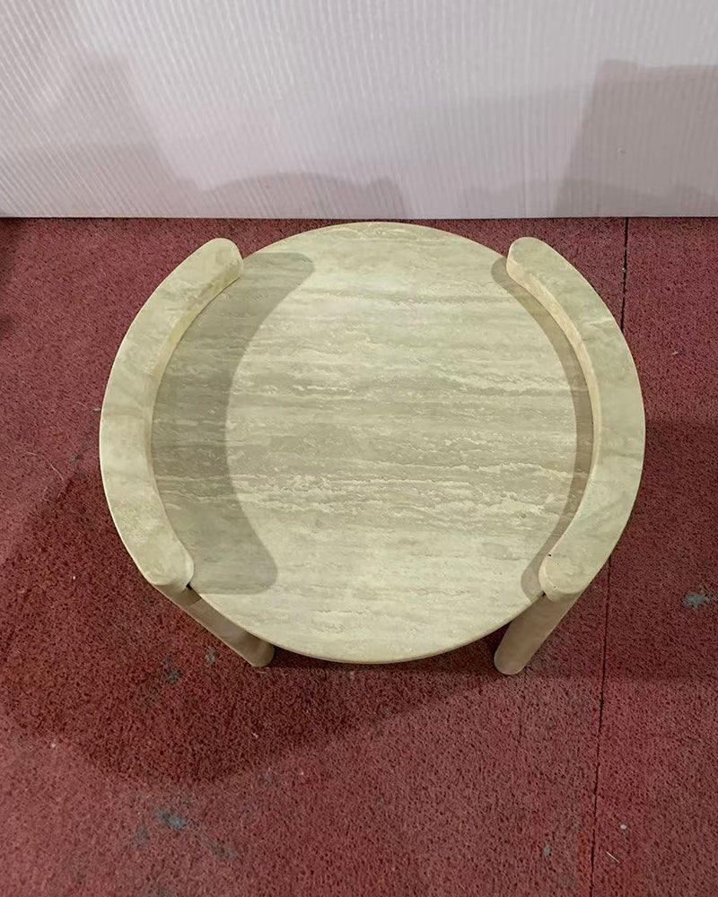 Natural Beige Travertine Cycle Side Table 5