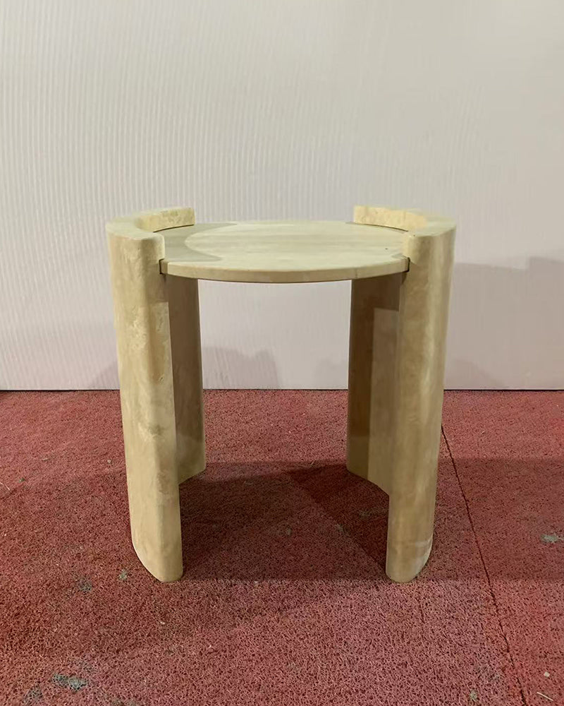 Natural Beige Travertine Cycle Side Table 6