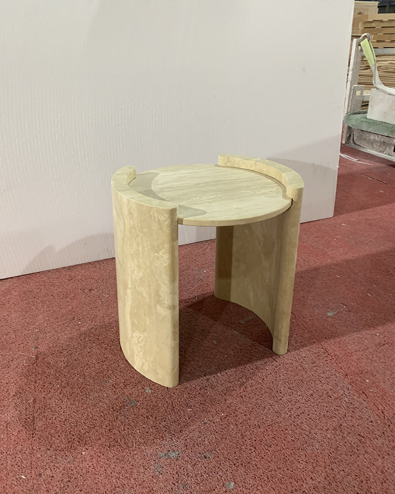 Natural Beige Travertine Cycle Side Table 7