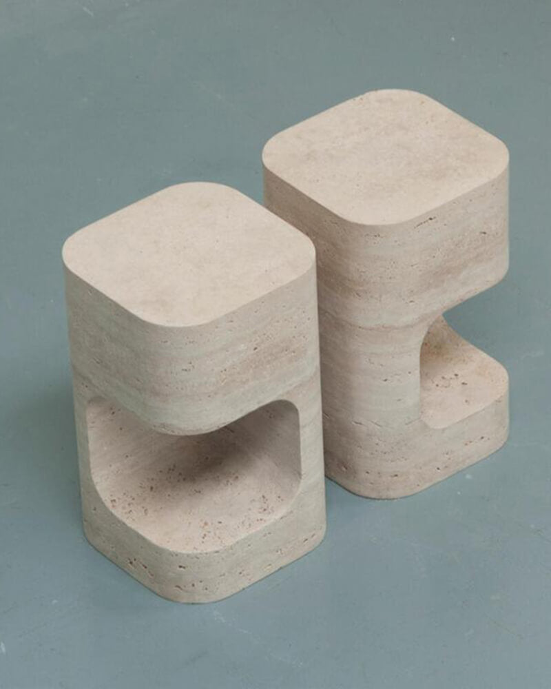 Natural Marble Beige Travertine Block Side Table 2