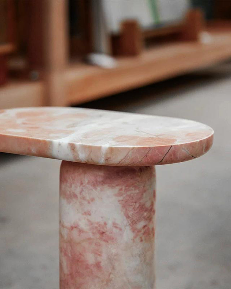 Natural Marble Pink Rose Bloack Base Side Table 4