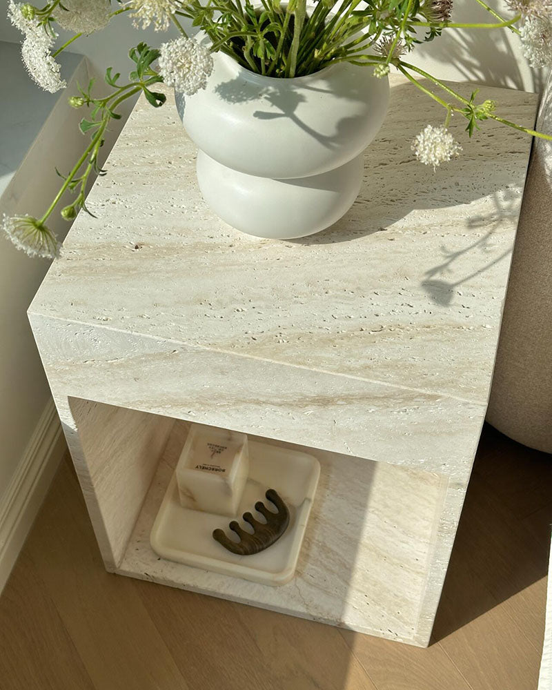 Natural Travertine Storage Side Table 5