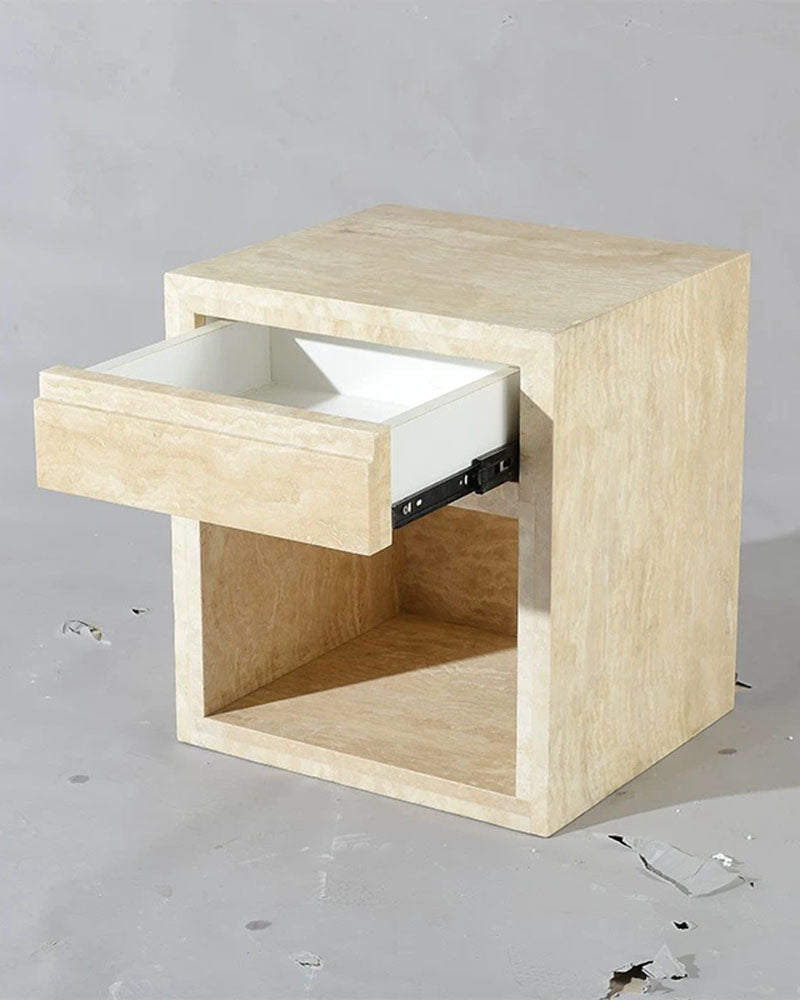 Natural Travertine Storage Side Table With Drawer 2
