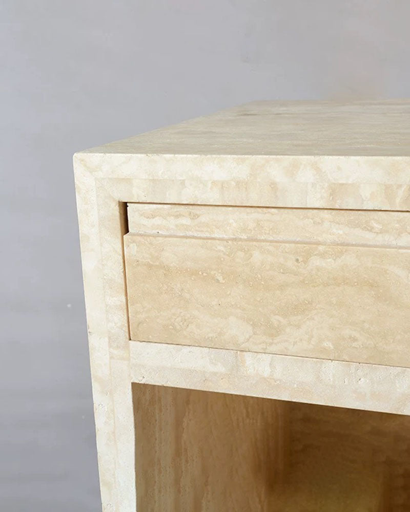 Natural Travertine Storage Side Table With Drawer 3