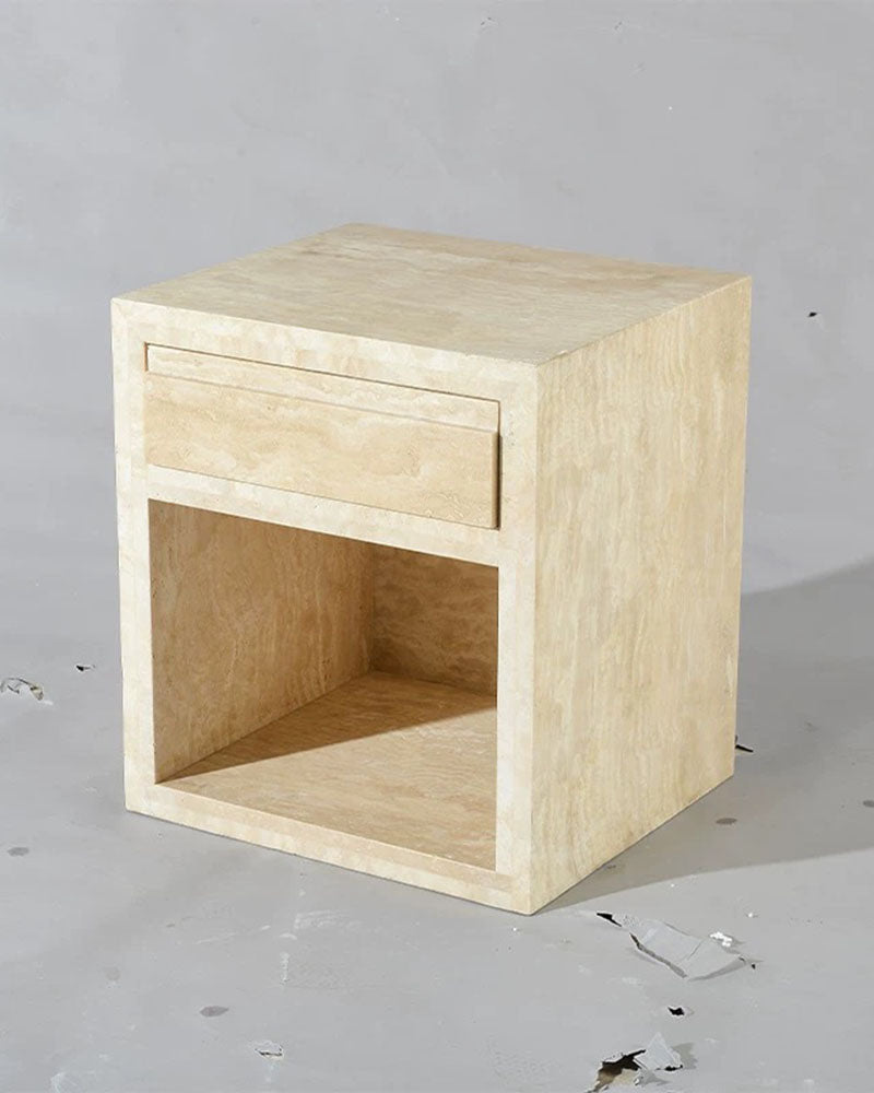 Natural Travertine Storage Side Table With Drawer 4