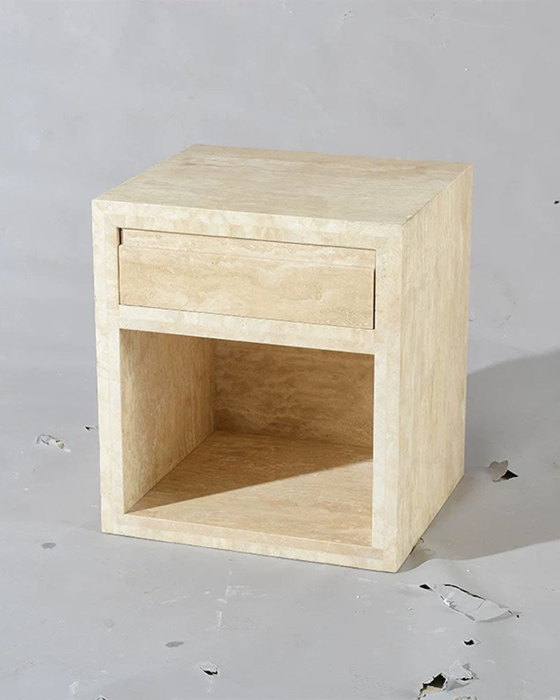 Natural Travertine Storage Side Table With Drawer 5