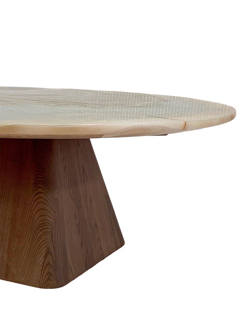 Round Green Onyx Coffee Table Wooden Base 4