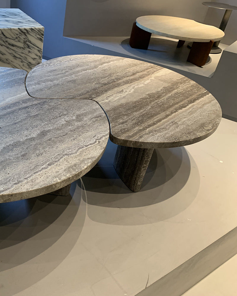 Silver Travertine Round Coffee Table Set 2