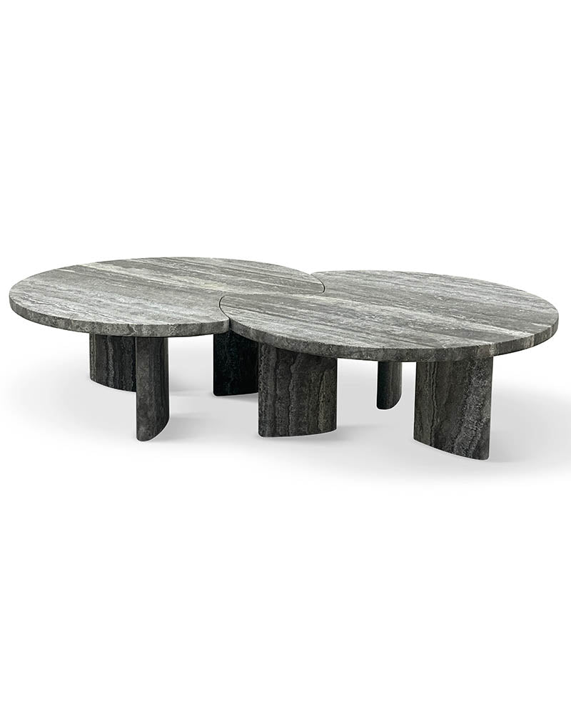 Silver Travertine Round Coffee Table Set 3
