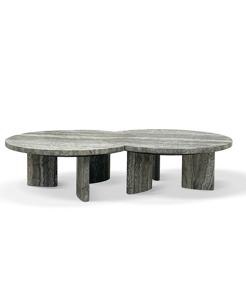Silver Travertine Round Coffee Table Set 4