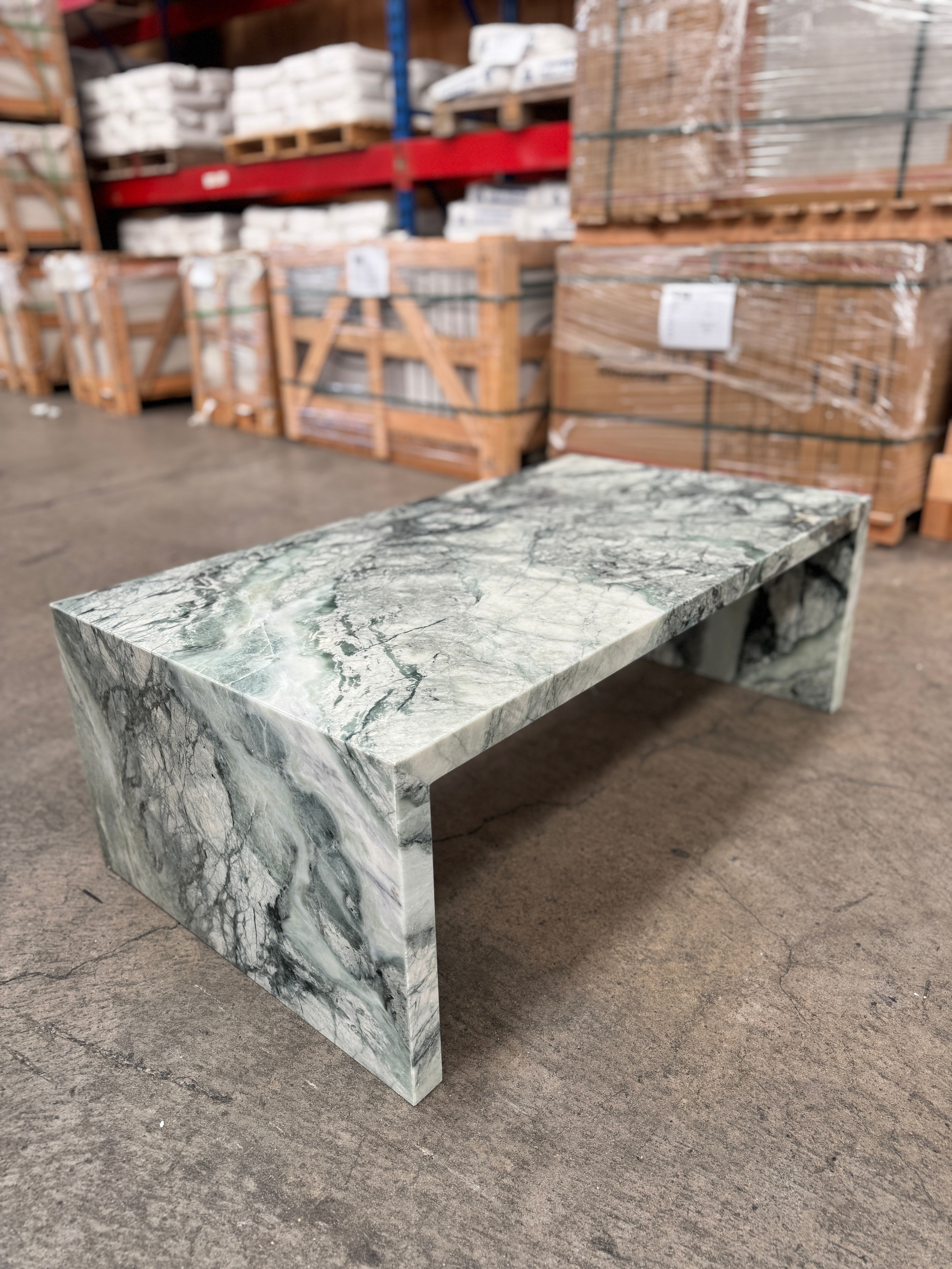 Waterfall Coffee Table Twill Green Marble 2
