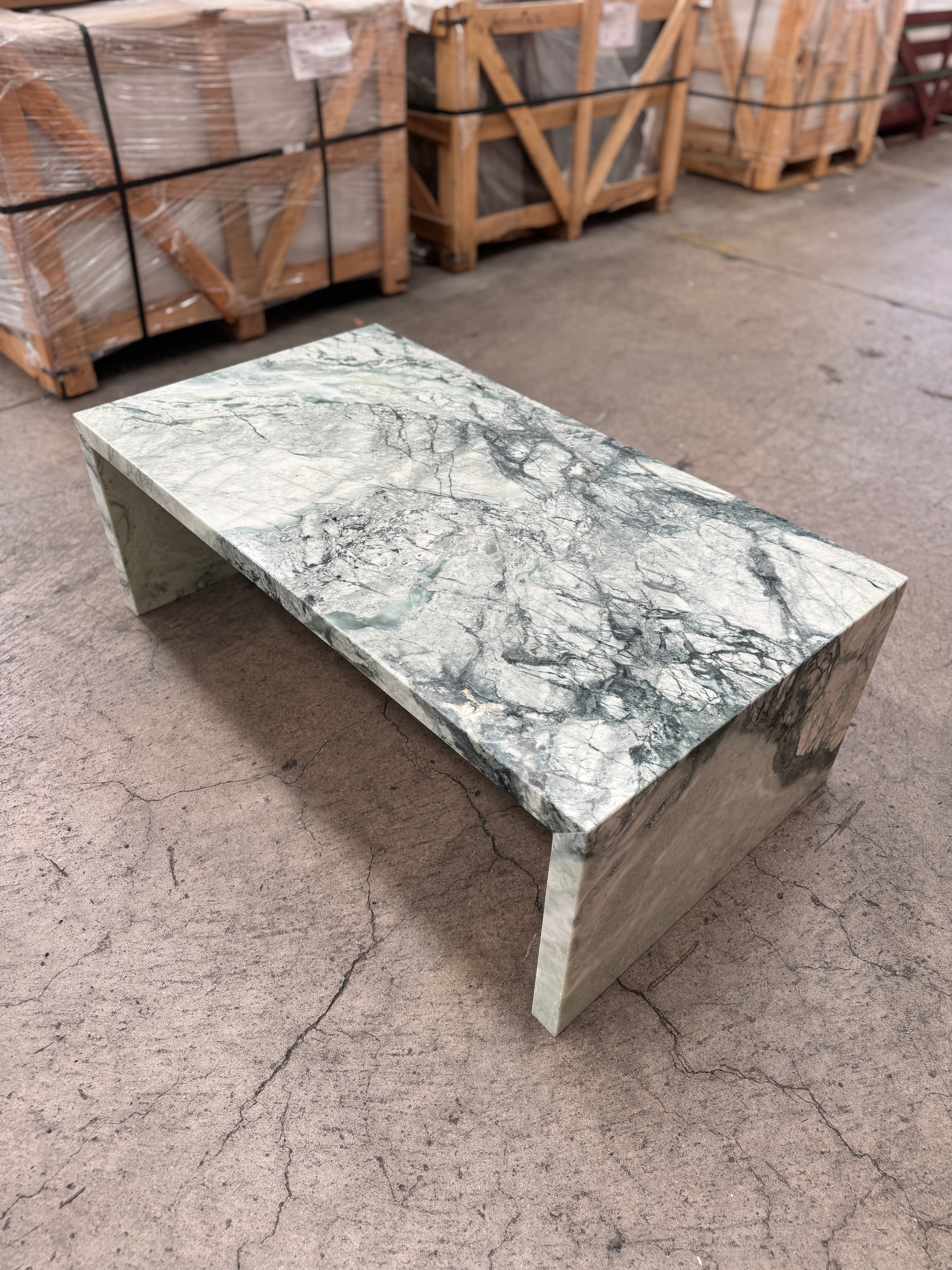 Waterfall Coffee Table Twill Green Marble 4