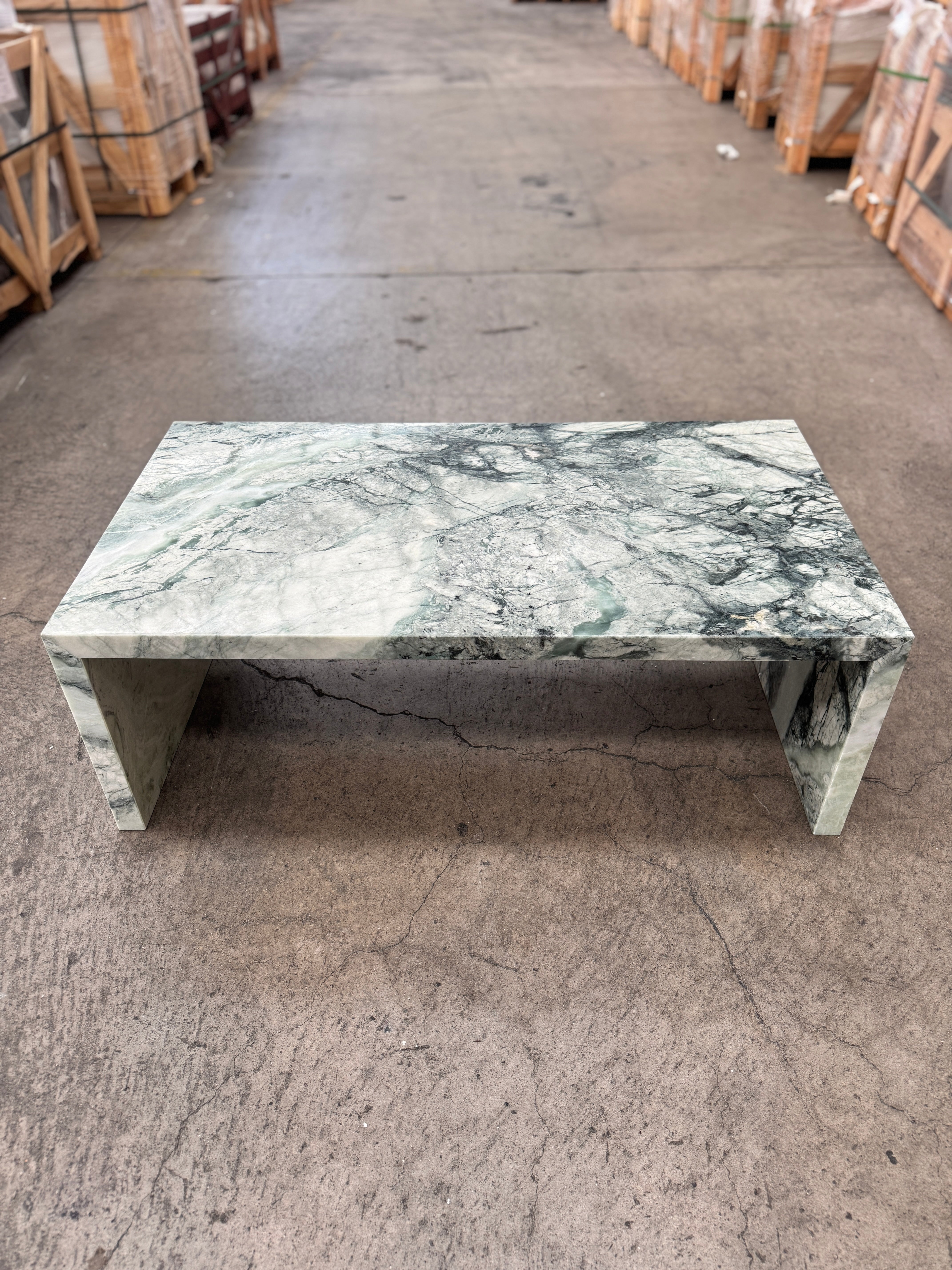 Waterfall Coffee Table Twill Green Marble 6