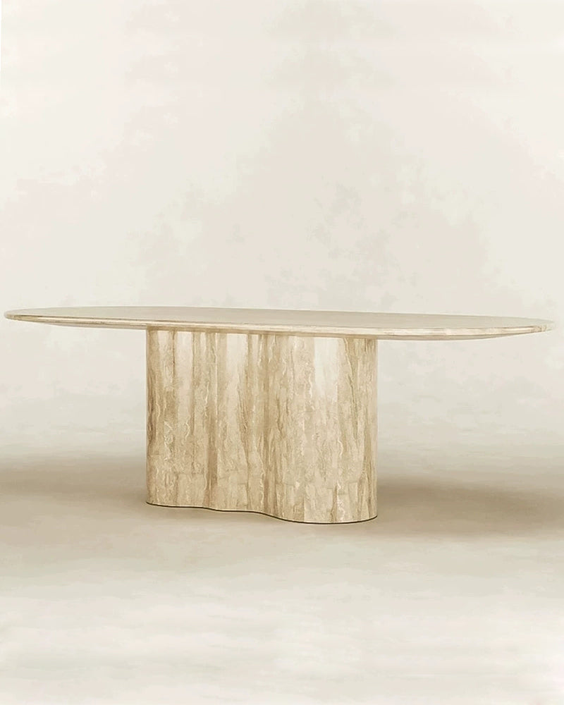 Natural Beige Travertine Wave Base Dining Table 2