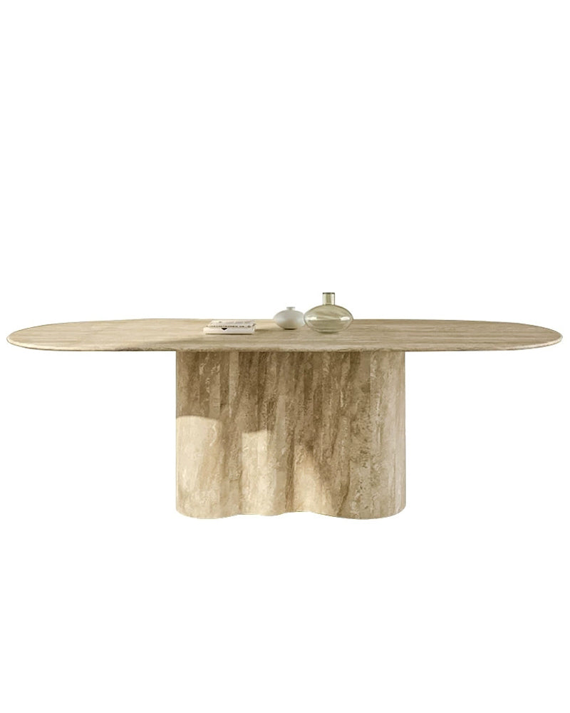 Natural Beige Travertine Wave Base Dining Table 3